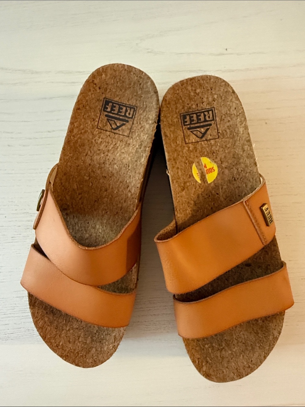 REEF Tan Double-Strap Cork Footbed Sandals